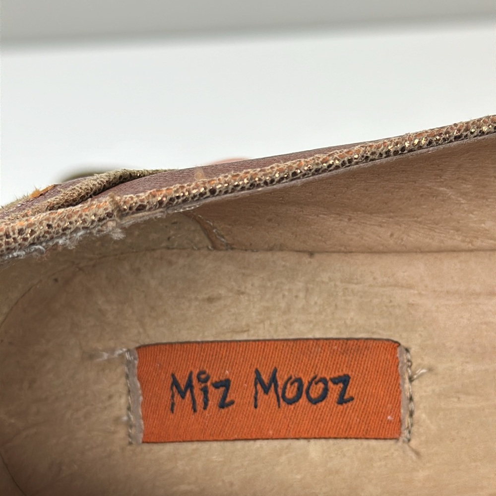 Miz Mooz Chestnut Leather Pointed-Toe Flats with Gold Heel Detail - Picture 11 of 16